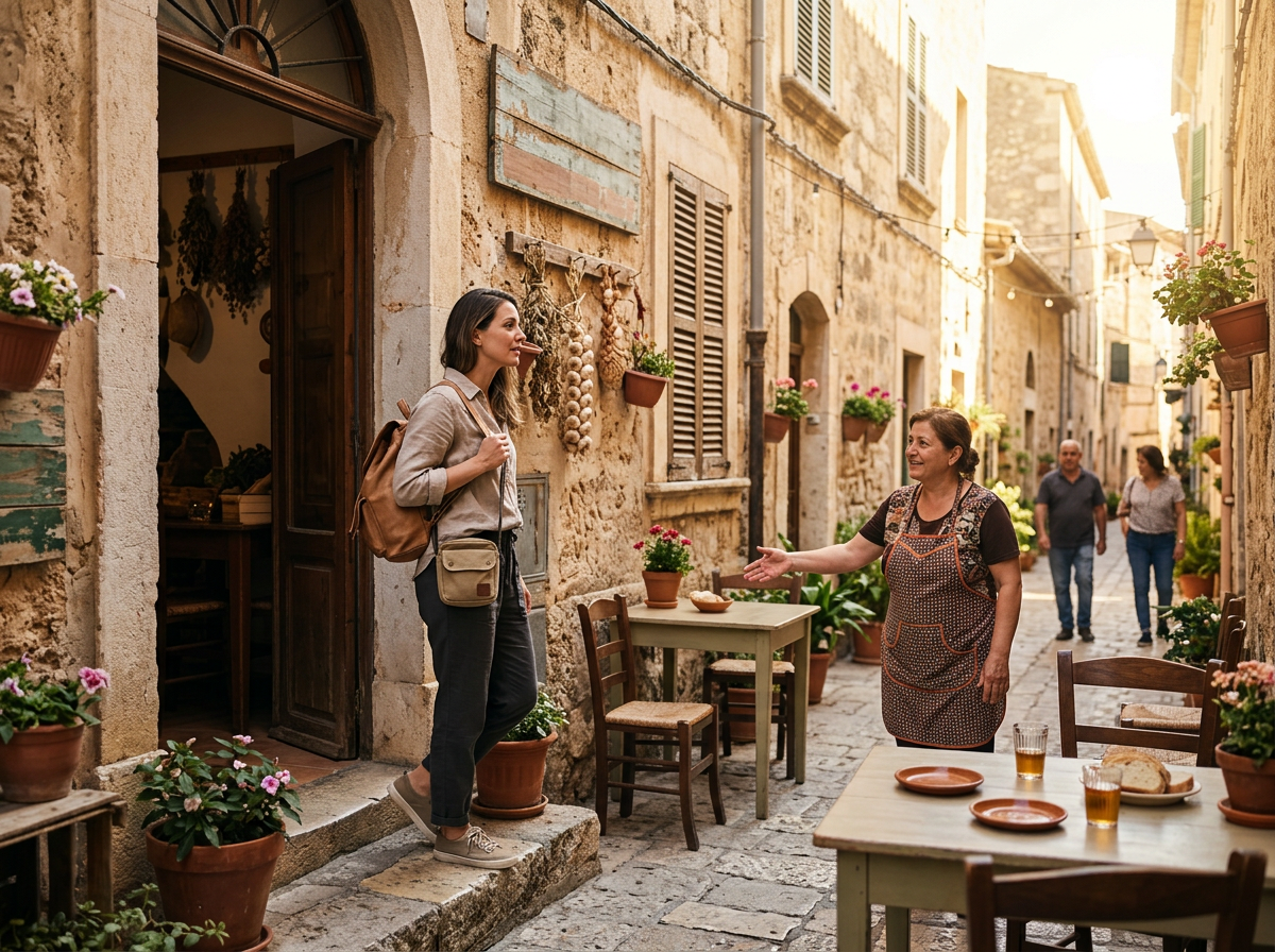 Tourist talking to a local in a European city